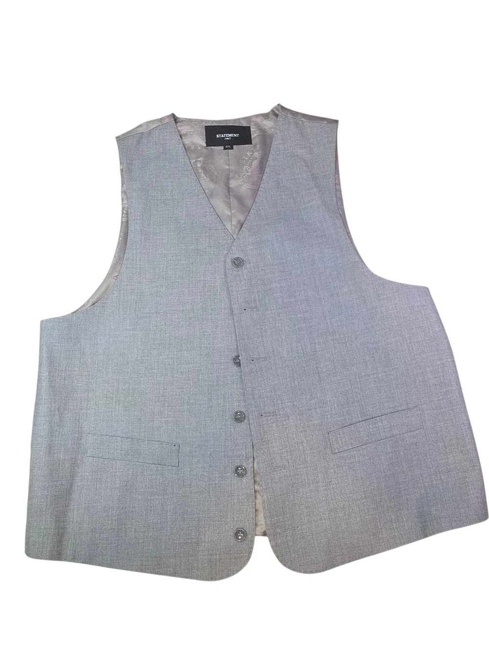 Statement Men's Light Grey Formal Dress Vest Waistcoat Size L
